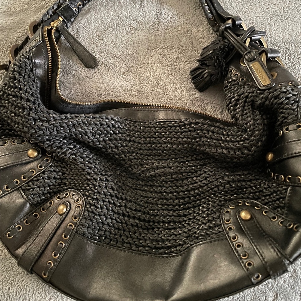 Vintage Isabella Fiore Black Woven Leather Hobo Bag